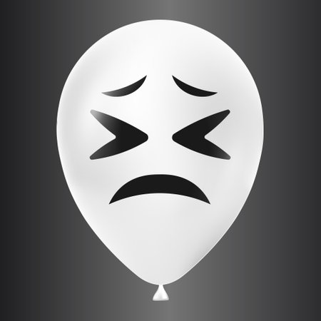 Halloween white balloon illustration with scary and funny face isolated on dark background. Realistic helium balloonのイラスト素材