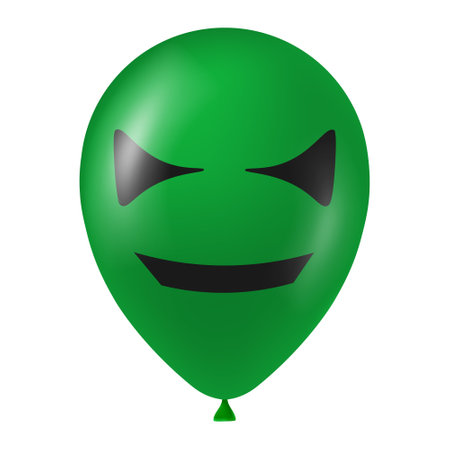 Halloween green balloon illustration with scary and funny face. Realistic helium balloonのイラスト素材