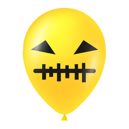 Halloween yellow balloon illustration with scary and funny face. Realistic helium baloonのイラスト素材