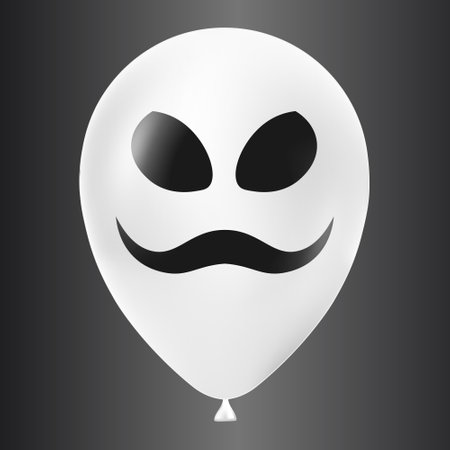 Halloween white balloon illustration with scary and funny face isolated on dark background. Realistic helium baloonのイラスト素材