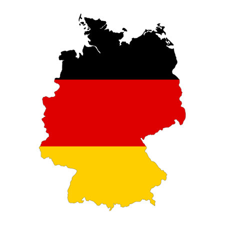 Germany map silhouette with flag isolated on white background. Simple flat icon illustration for webのイラスト素材