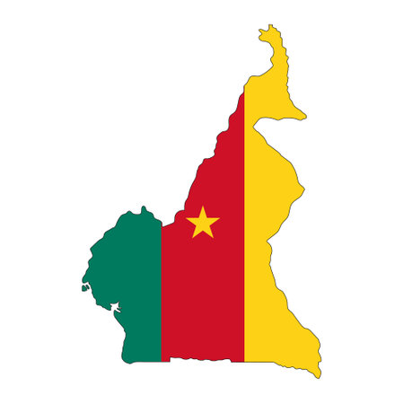 Cameroon map silhouette with flag isolated on white background. Simple flat icon illustration for webのイラスト素材