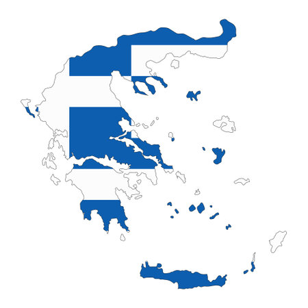 Greece map silhouette with flag isolated on white background. Simple flat icon illustration for webのイラスト素材