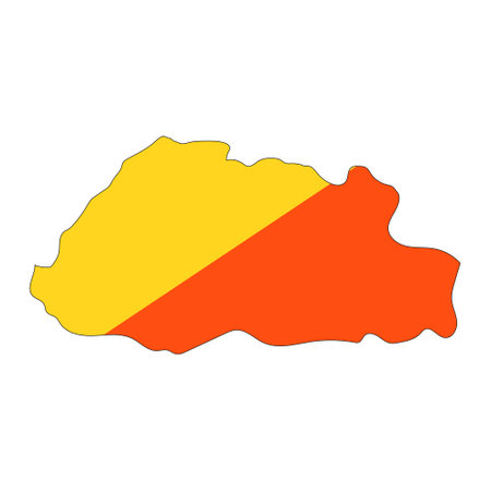 Bhutan map silhouette with flag isolated on white background. Simple flat icon illustration for webのイラスト素材
