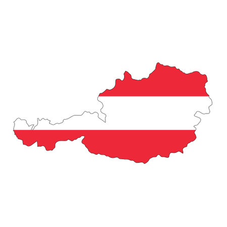 Austria map silhouette with flag isolated on white background. Simple flat icon illustration for webのイラスト素材
