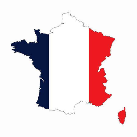 France map silhouette with flag isolated on white background. Simple flat icon illustration for webのイラスト素材
