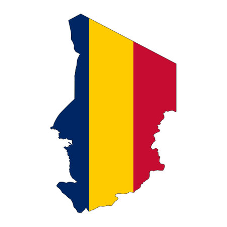 Chad map silhouette with flag isolated on white background. Simple flat icon illustration for webのイラスト素材