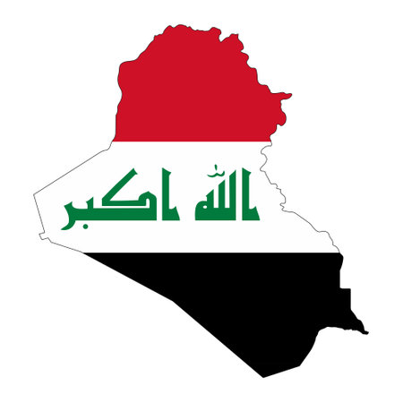 Iraq map silhouette with flag isolated on white background. Flat styleのイラスト素材