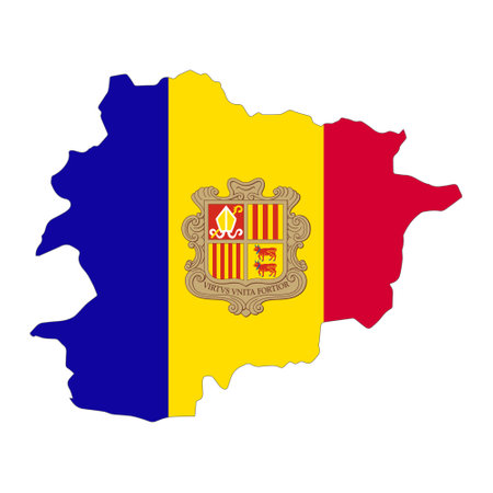 Andorra map silhouette with flag isolated on white background. Simple flat icon illustration for webのイラスト素材