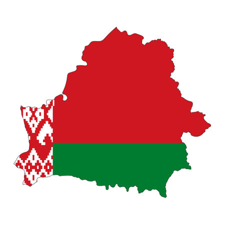 Belarus map silhouette with flag isolated on white background. Simple flat icon illustration for webのイラスト素材