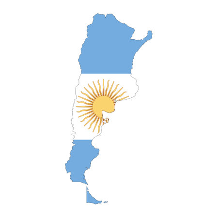 Argentina map silhouette with flag isolated on white background. Simple flat icon illustration for webのイラスト素材