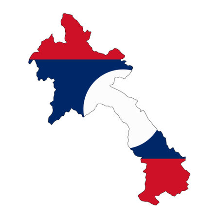 Laos map silhouette with flag isolated on white background. simple iconのイラスト素材
