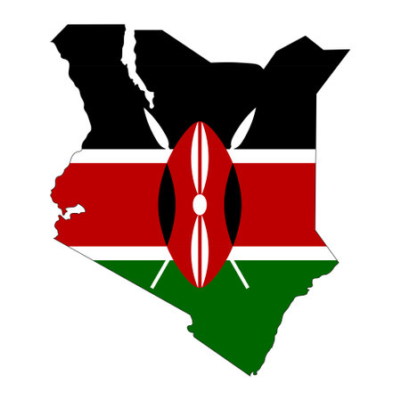 Kenya map silhouette with flag isolated on white background. simple iconのイラスト素材
