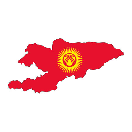 Kyrgyzstan map silhouette with flag isolated on white background. simple iconのイラスト素材