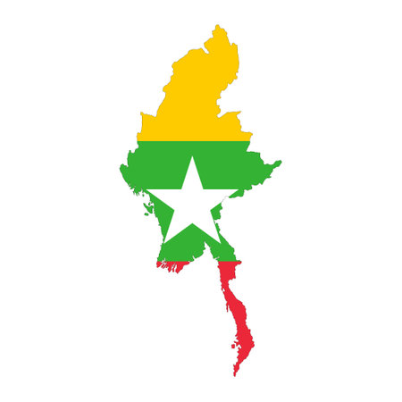 Myanmar map silhouette with flag isolated on white background. simple iconのイラスト素材