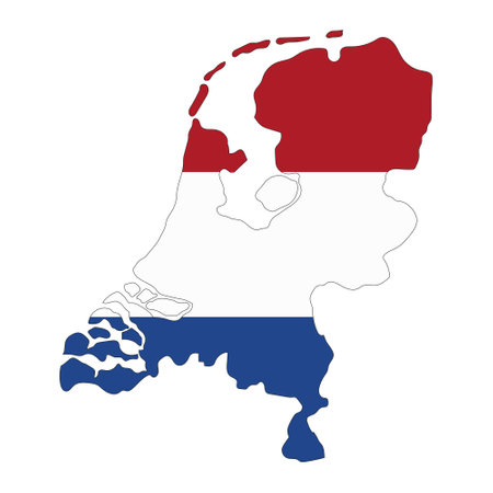 Netherlands map silhouette with flag isolated on white background. simple iconのイラスト素材