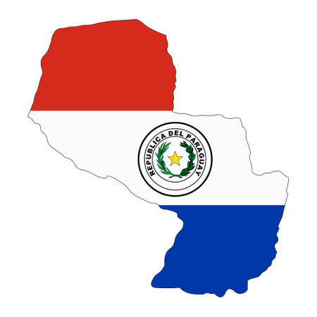 Paraguay map silhouette with flag isolated on white background. flat styleのイラスト素材