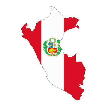 Peru map silhouette with flag isolated on white background. flat styleのイラスト素材