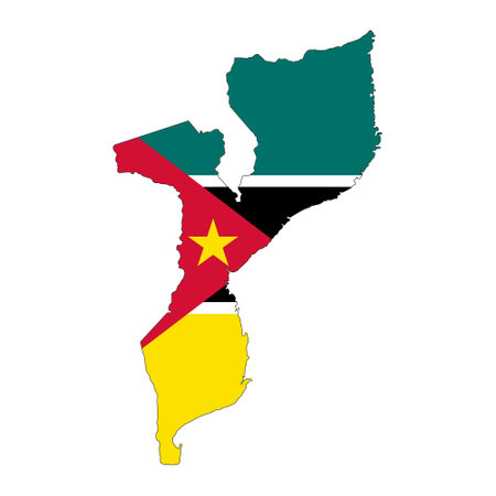 Mozambique map silhouette with flag isolated on white background. simple iconのイラスト素材