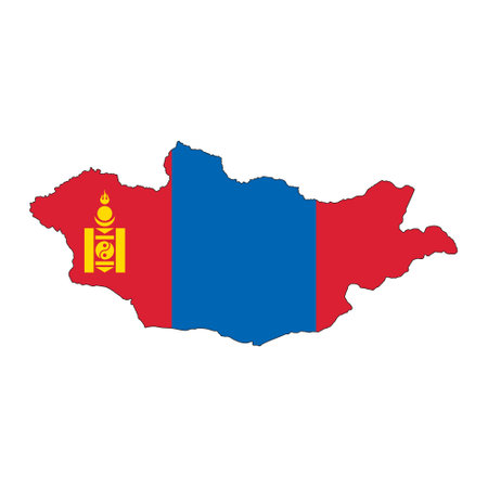 Mongolia map silhouette with flag isolated on white background. simple iconのイラスト素材