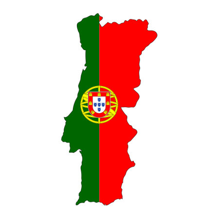 Portugal map silhouette with flag isolated on white background. flat styleのイラスト素材