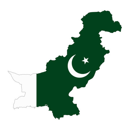 Pakistan map silhouette with flag isolated on white background. flat styleのイラスト素材