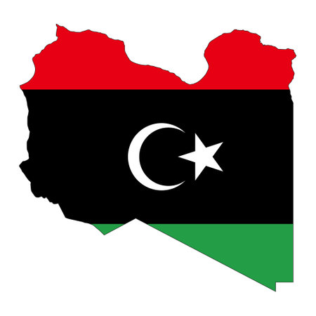 Libya map silhouette with flag isolated on white background. simple iconのイラスト素材