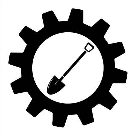 Shovel icon in gear illustration on the white background. flat styleのイラスト素材