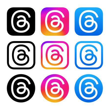 Zhytomyr, Ukraine - July 12, 2023: Set of Threads logo or icon. Popular pc and mobile application (Editorial only)のeditorial素材