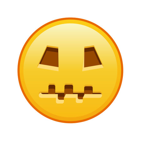 Scary halloween face isolated on white background. Large size yellow emoji smile for halloween holidayのイラスト素材