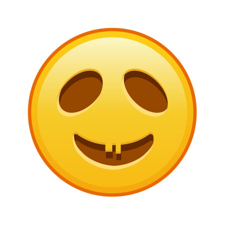 Scary halloween face isolated on white background. Large size yellow emoji smile for halloween holidayのイラスト素材