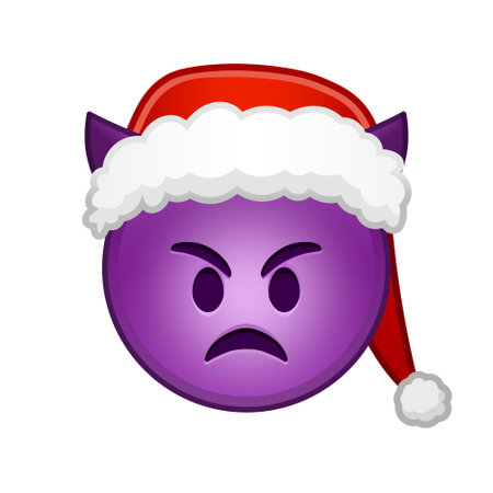 Christmas angry face with horns on white background. Large size yellow emoji smileのイラスト素材