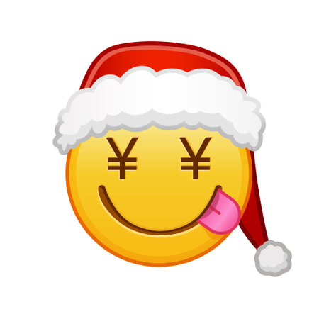 Christmas money-mouth face on white background. Large size yellow emoji smileのイラスト素材