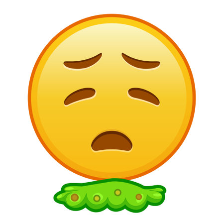 Face vomiting on white background. Large size yellow emoji smileのイラスト素材