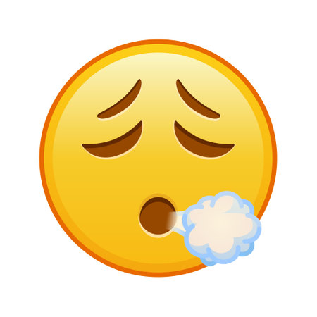 Face Exhaling on white background. Large size yellow emoji smileのイラスト素材