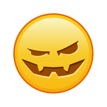Scary halloween face isolated on white background. Large size yellow emoji smile for halloween holidayのイラスト素材