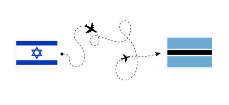 Flight and travel from Israel to Botswana by passenger airplane. Airplane route and country flags. Travel conceptのイラスト素材