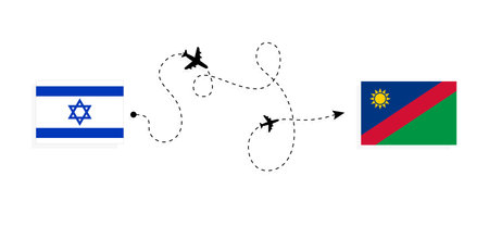 Flight and travel from Israel to Namibia by passenger airplane. Airplane route and country flags. Travel conceptのイラスト素材