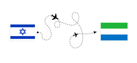 Flight and travel from Israel to Sierra Leone by passenger airplane. Airplane route and country flags. Travel conceptのイラスト素材
