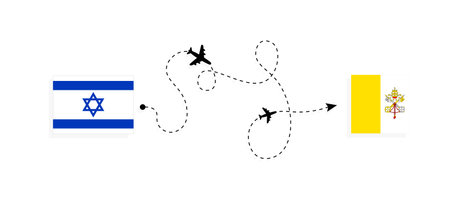 Flight and travel from Israel to Vatican by passenger airplane. Airplane route and country flags. Travel conceptのイラスト素材