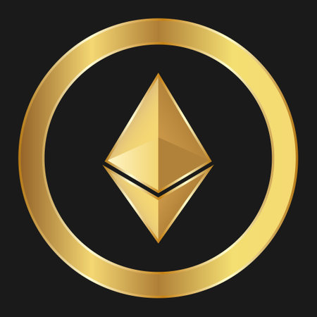 Gold icon of ethereum Concept of web internet cryptocurrency. Ethereum medalのイラスト素材