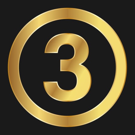 Gold icon with number three. Concept of internet icon. Three medalsのイラスト素材
