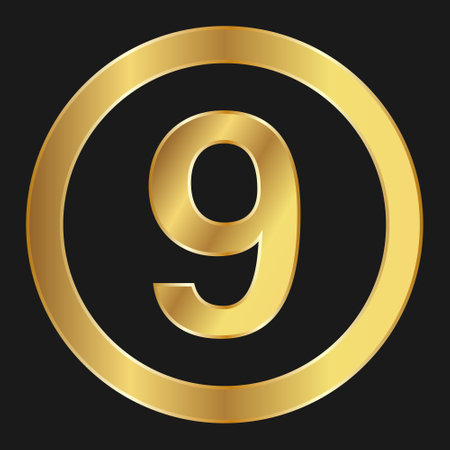 Gold icon with number nine Concept of internet icon. Nine medalのイラスト素材
