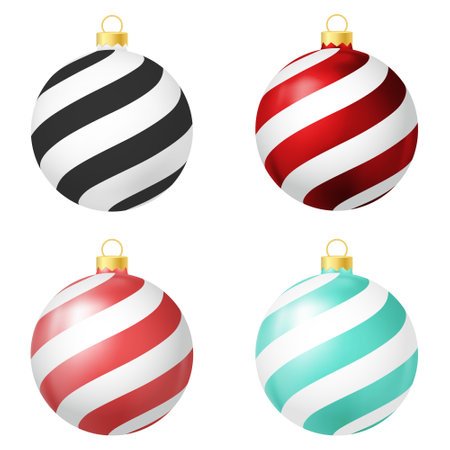 Set of black, red and turquoise Christmas tree toy or ball. Holiday decoration templateのイラスト素材