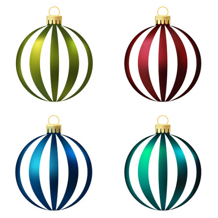 Set of green, red and blue Christmas tree toy or ball. Holiday decoration templateのイラスト素材
