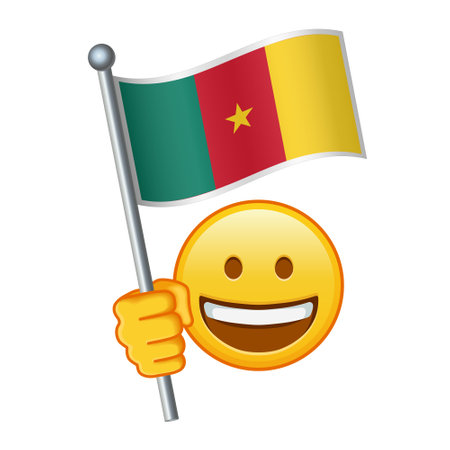 Emoji with Cameroon flag isolated on white background. Large size yellow emoji smileのイラスト素材