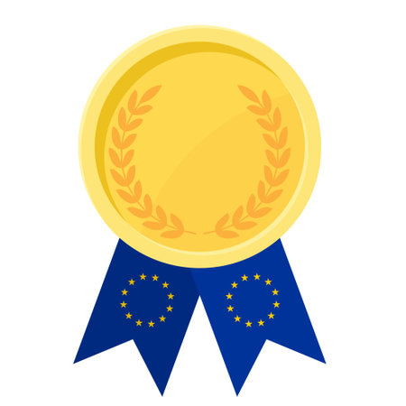 Simple illustration of golden award medal with European Union flag ribbons for sportのイラスト素材