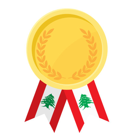 Simple illustration of golden award medal with Lebanon flag ribbons for sportのイラスト素材