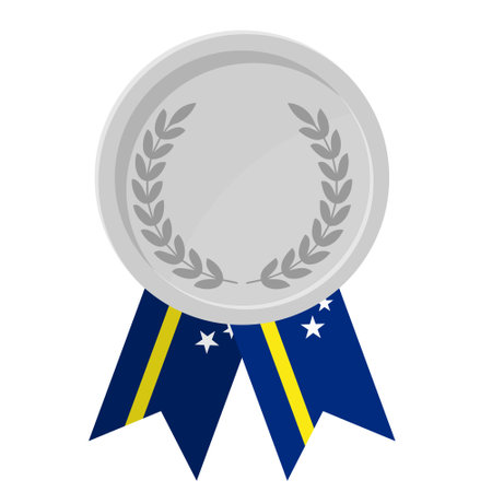 Simple illustration of Silver award medal with Curacao flag ribbons for sportのイラスト素材