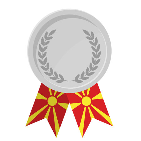 Simple illustration of Silver award medal with North Macedonia flag ribbons for sportのイラスト素材